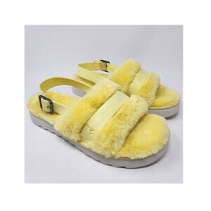 Koolaburra by Ugg Fuzz'd Out Sandals Women 10M Yellow Faux Fur Slingback 1134590